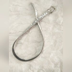 resno California 4011 Silver Skinny 5 Hole M Belt with Beaded Sides Women